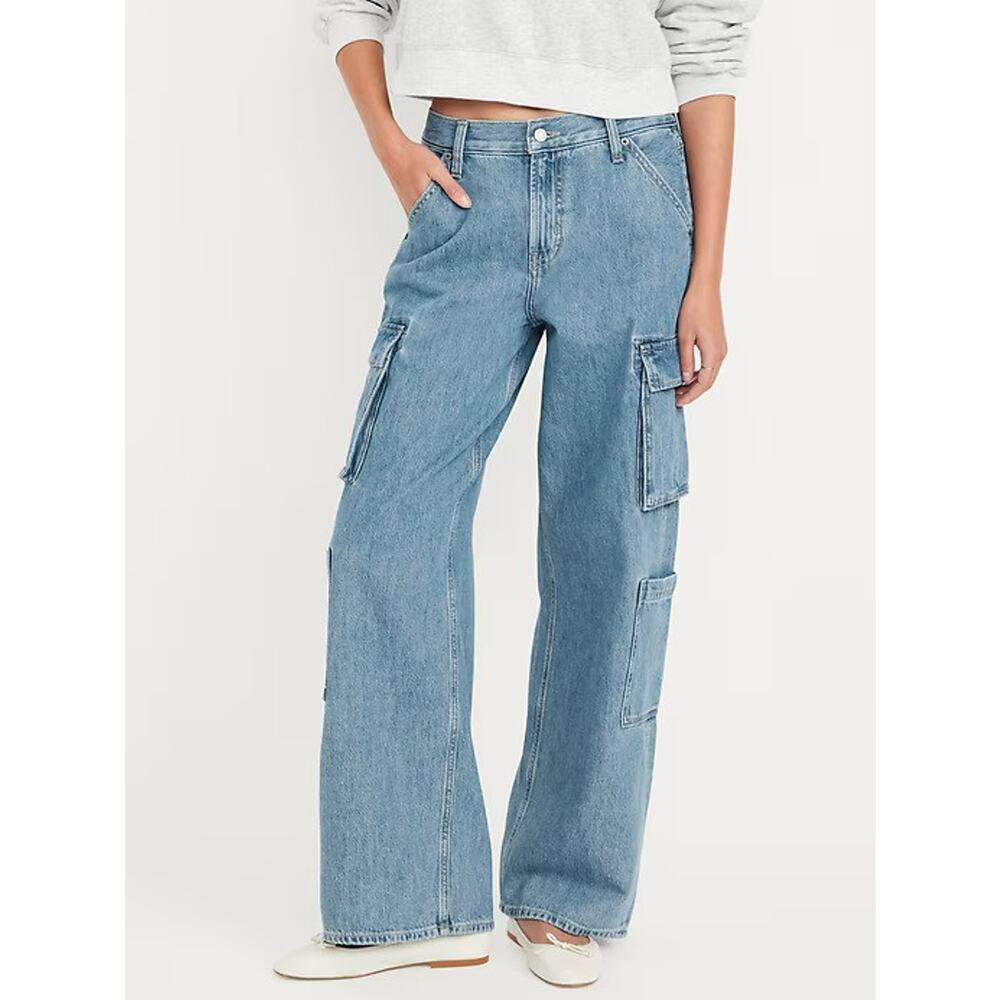 NWT Old Navy Mid-Rise Baggy Wide-Leg Cargo Jeans Blue Denim Women's Plus Size 16 - Picture 11 of 11